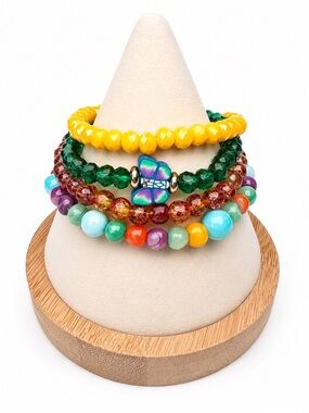 Colorful Beaded Bracelet Stack Set Butterfly Charm Stretch Bracelets Boho New
